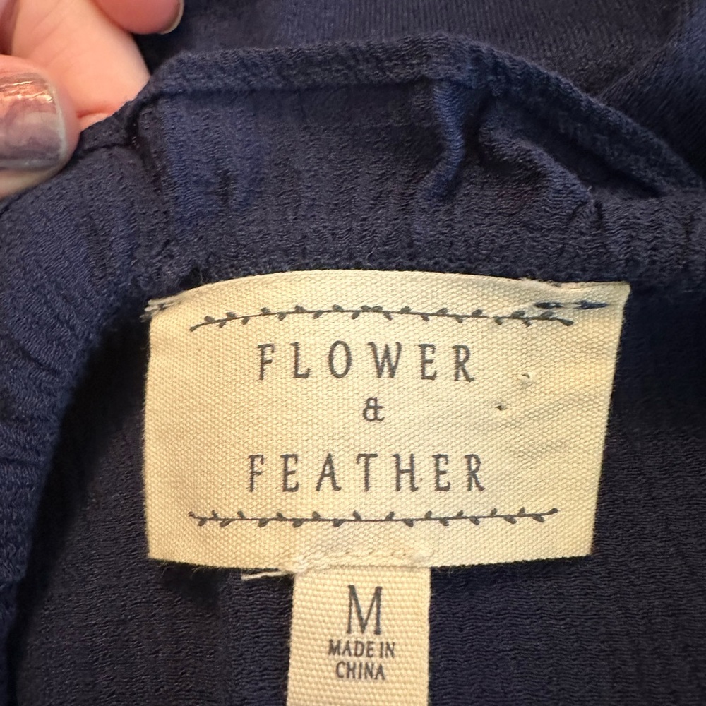 flower & feather Embroidered Navy Blue Women's Top lace - Picture 6 of 7